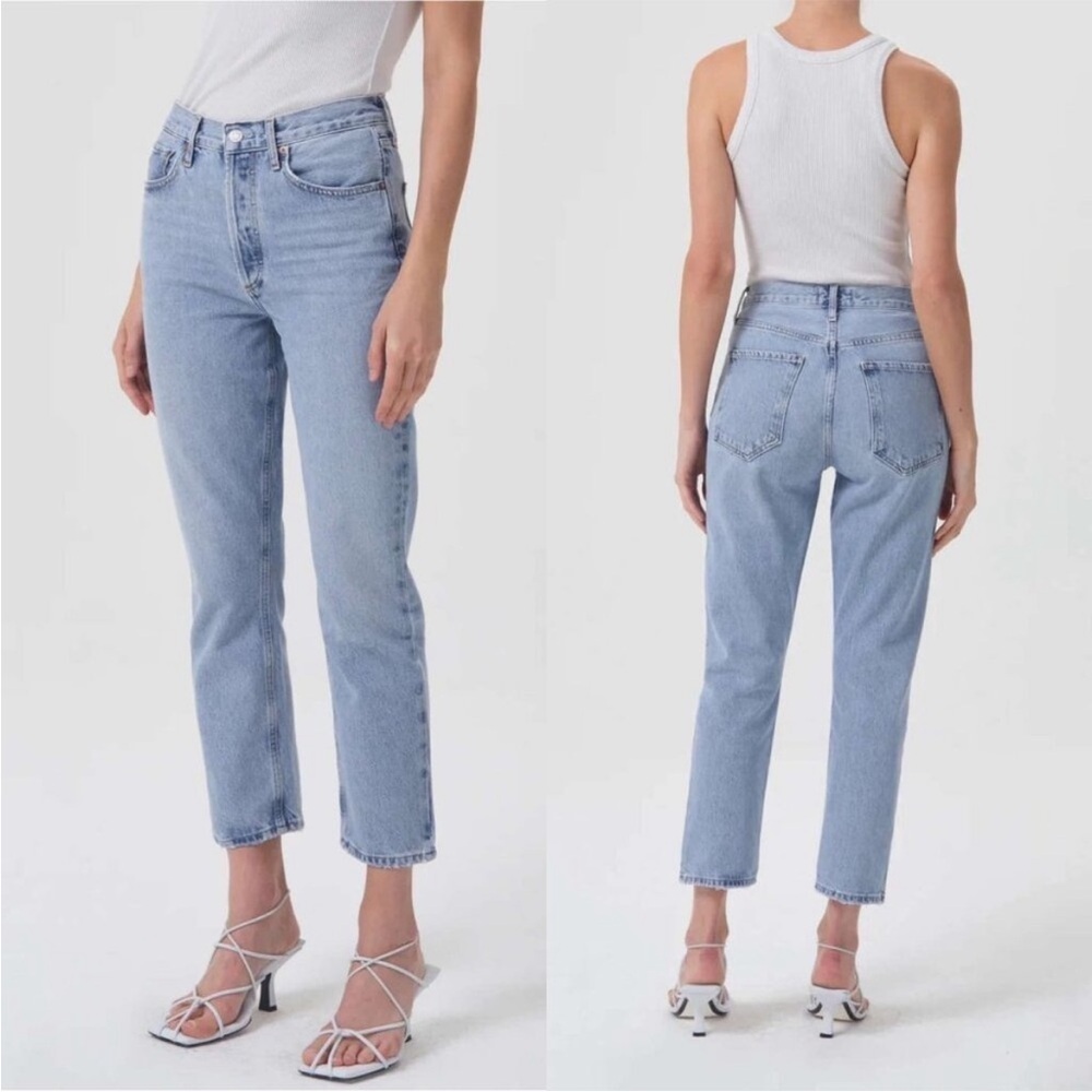 AGOLDE Riley High Waisted Straight Leg Cropped Ankle Jeans Blue 23